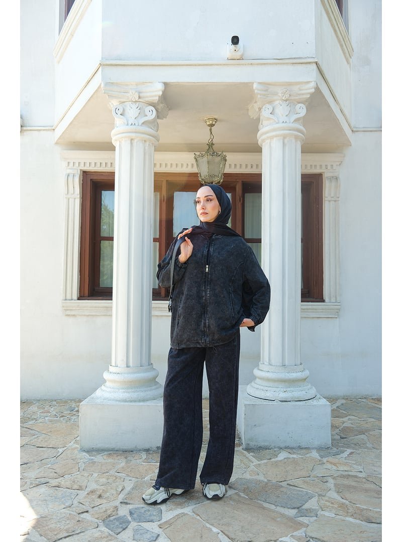 Locco Moda Siyah Yıkama Detay İkili Takım