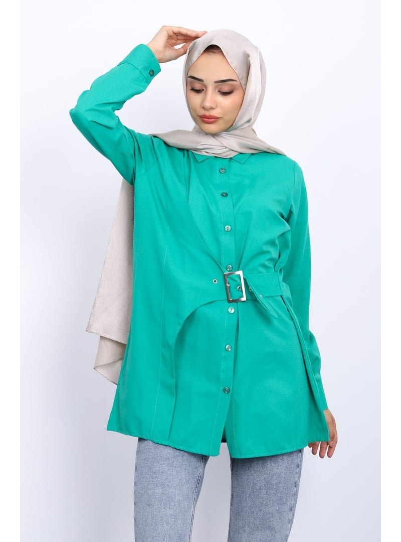 İmaj Butik Yeşil Yanı Tokalı Poplin Tunik