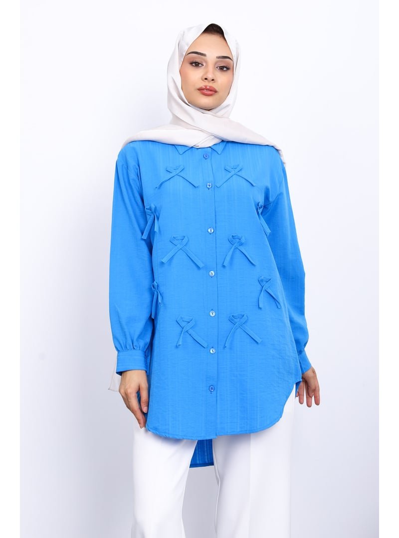 İmaj Butik Mavi Önü Fiyonklu Tunik
