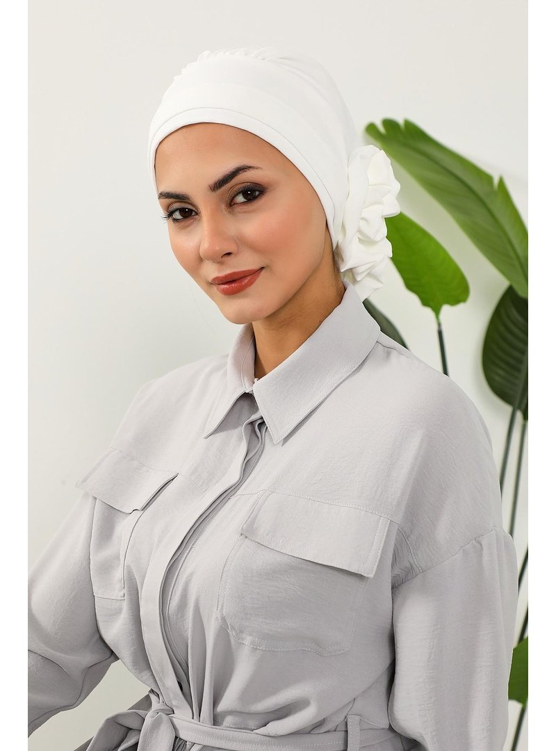 Aisha`s Design Ekru Aerobin Kumaş Hazır Türban,ht