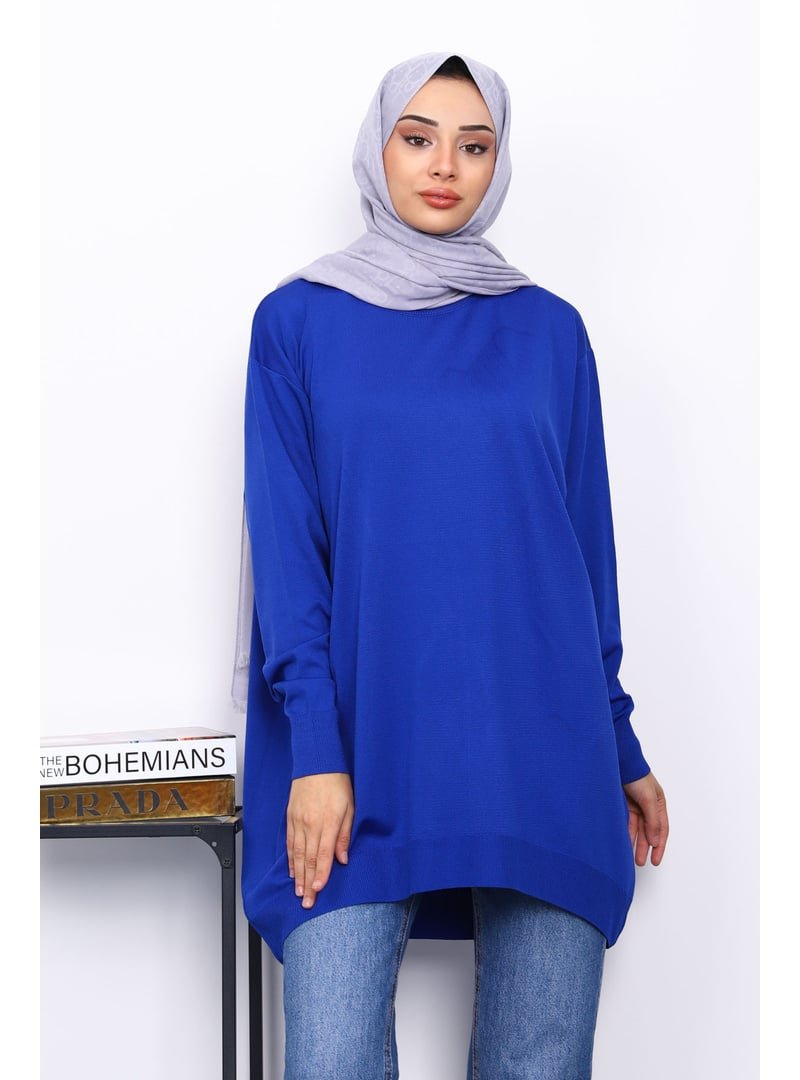 İmaj Butik Saks Mavi Bisiklet Yaka Merserize Tunik