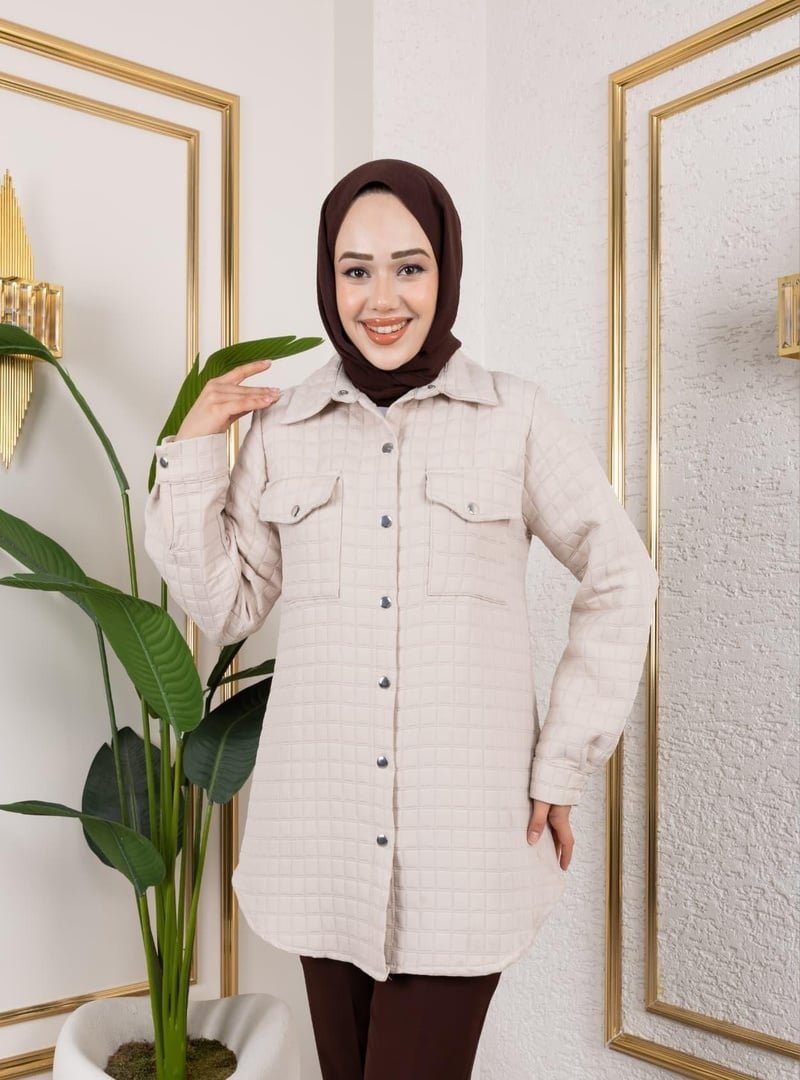 Harmatime butik Cep Detaylı Kapitone Kumaş Çıtçıtlı Vizyon Tunik