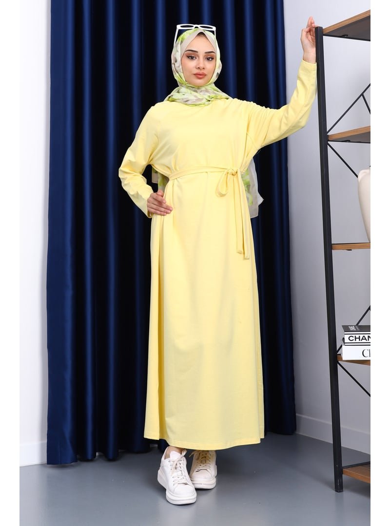 İmaj Butik Sarı Bisiklet Yaka Bel Kuşaklı Elbise