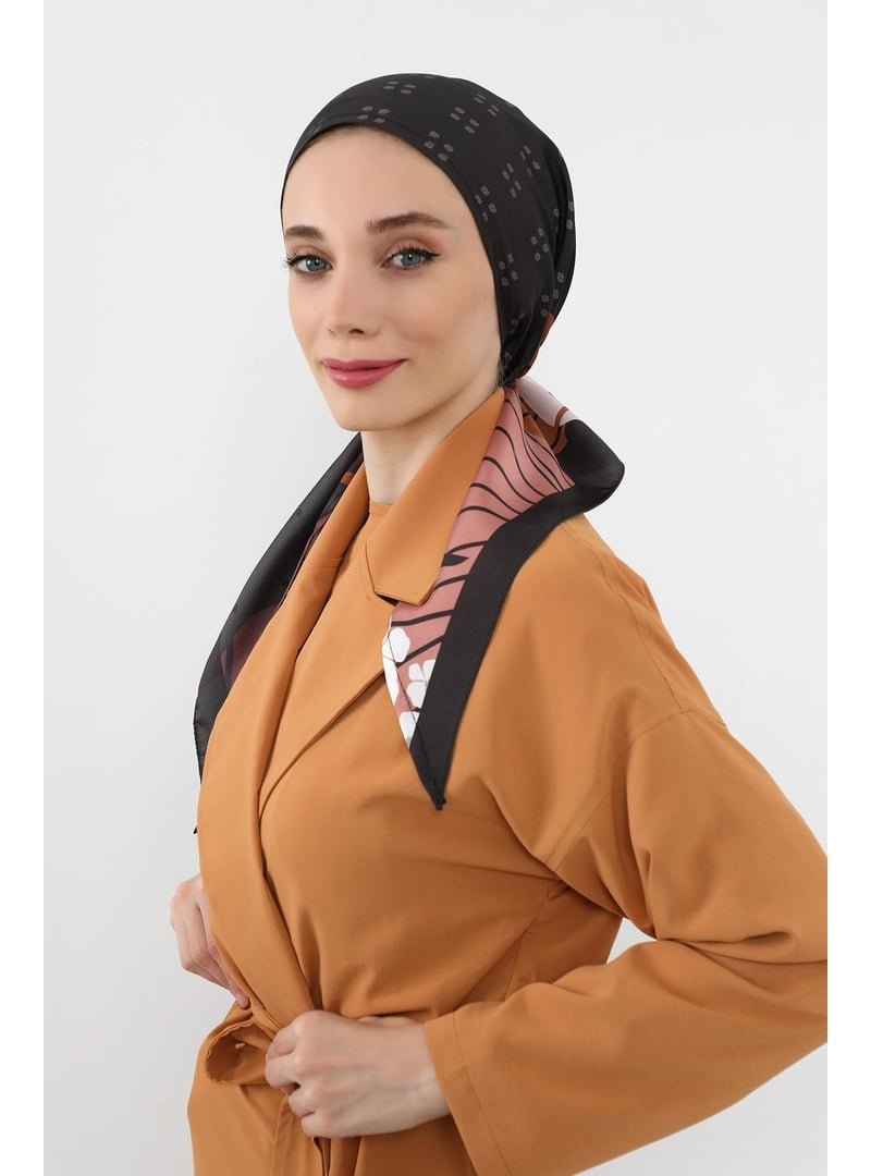 Aisha`s Design Desen V1 Arkadan Bağlanabilir Desenli Saten Bone Türban,db