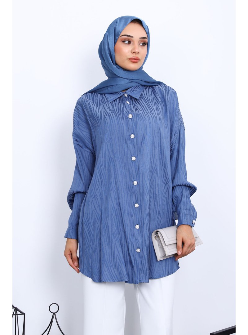 İmaj Butik İndigo Jakarlı Düğmeli Gömlek