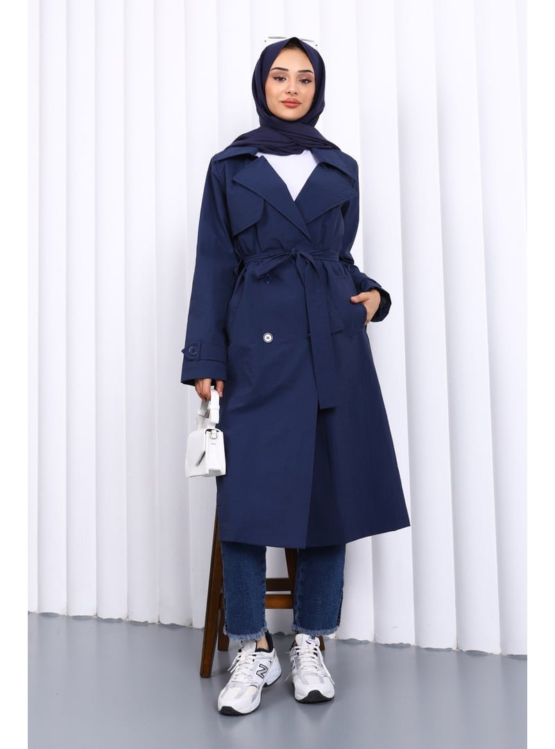 İmaj Butik Lacivert Kruvaze Yaka Trençkot