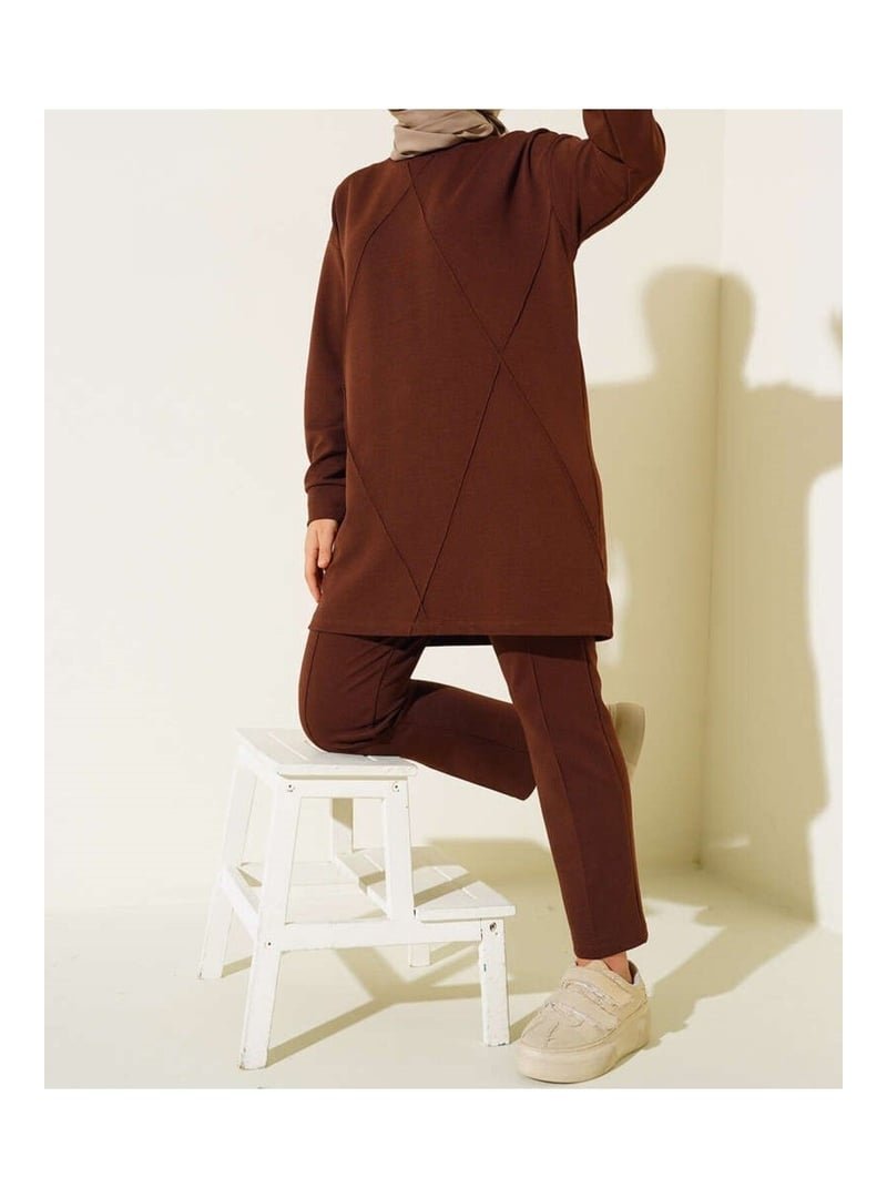 Volt Clothing Kahverengi Çıma Desenli İkili Takım