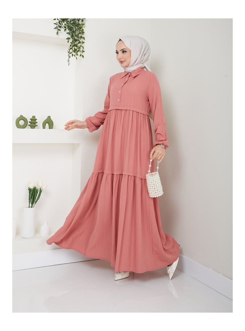 Volt Clothing Pudra Viskon Kumaş Yaka Gömlek Elbise