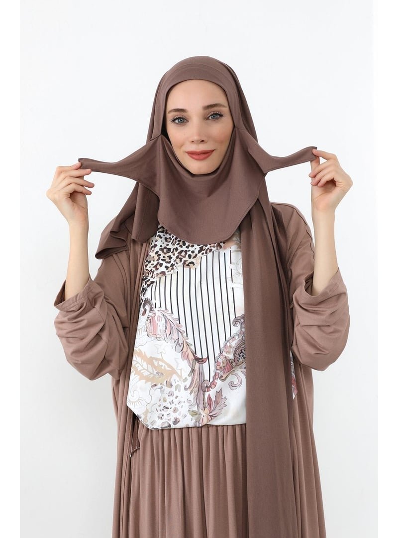 Aisha`s Design Çikolata Boyun Kapatan Peçe Özellikli Penye Boneli Şal,ps