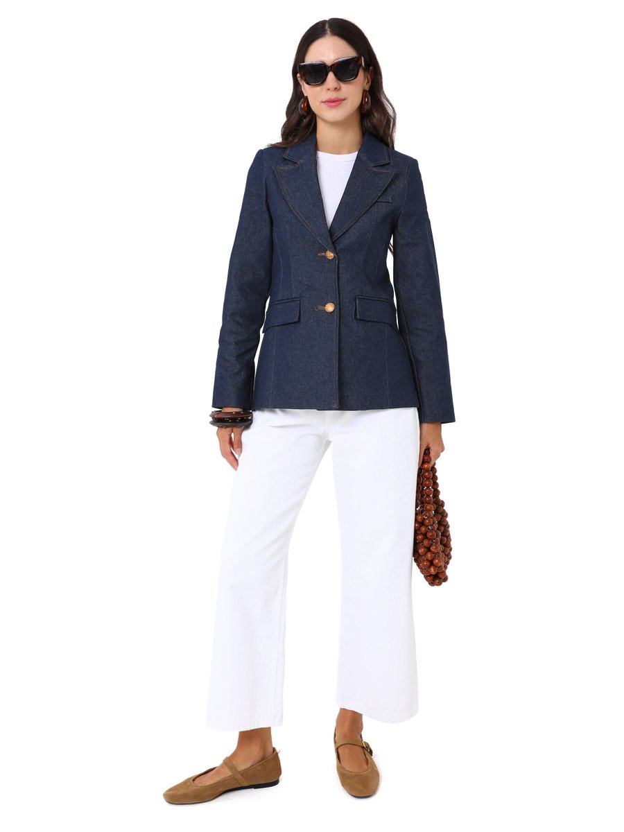 MRS POLEEN Koyu Mavi Düğmeli Denim Ceket