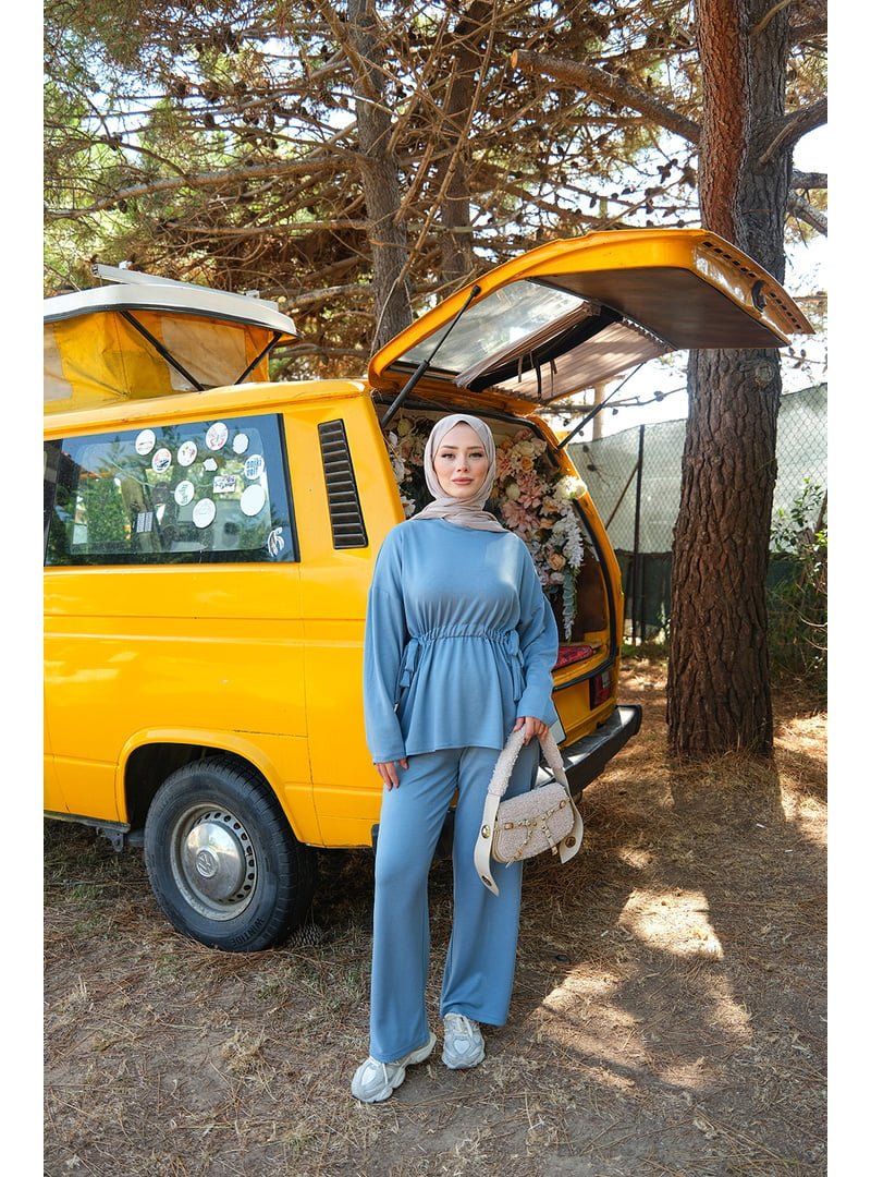 Locco Moda Açık Mavi Bel Bağlama Detay İkili Takım