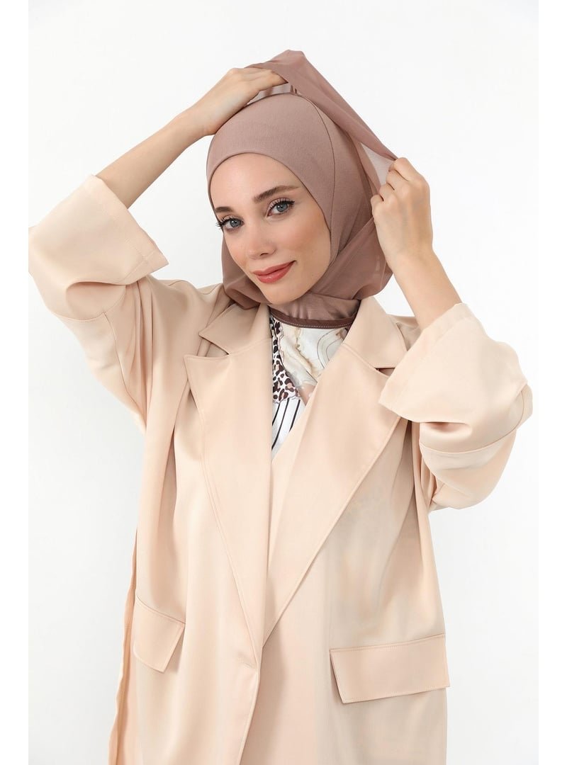 Aisha`s Design Koyu Vizon Boyun Kapatıcı Özellikli Şifon Kapüşonlu Penye Bone,b