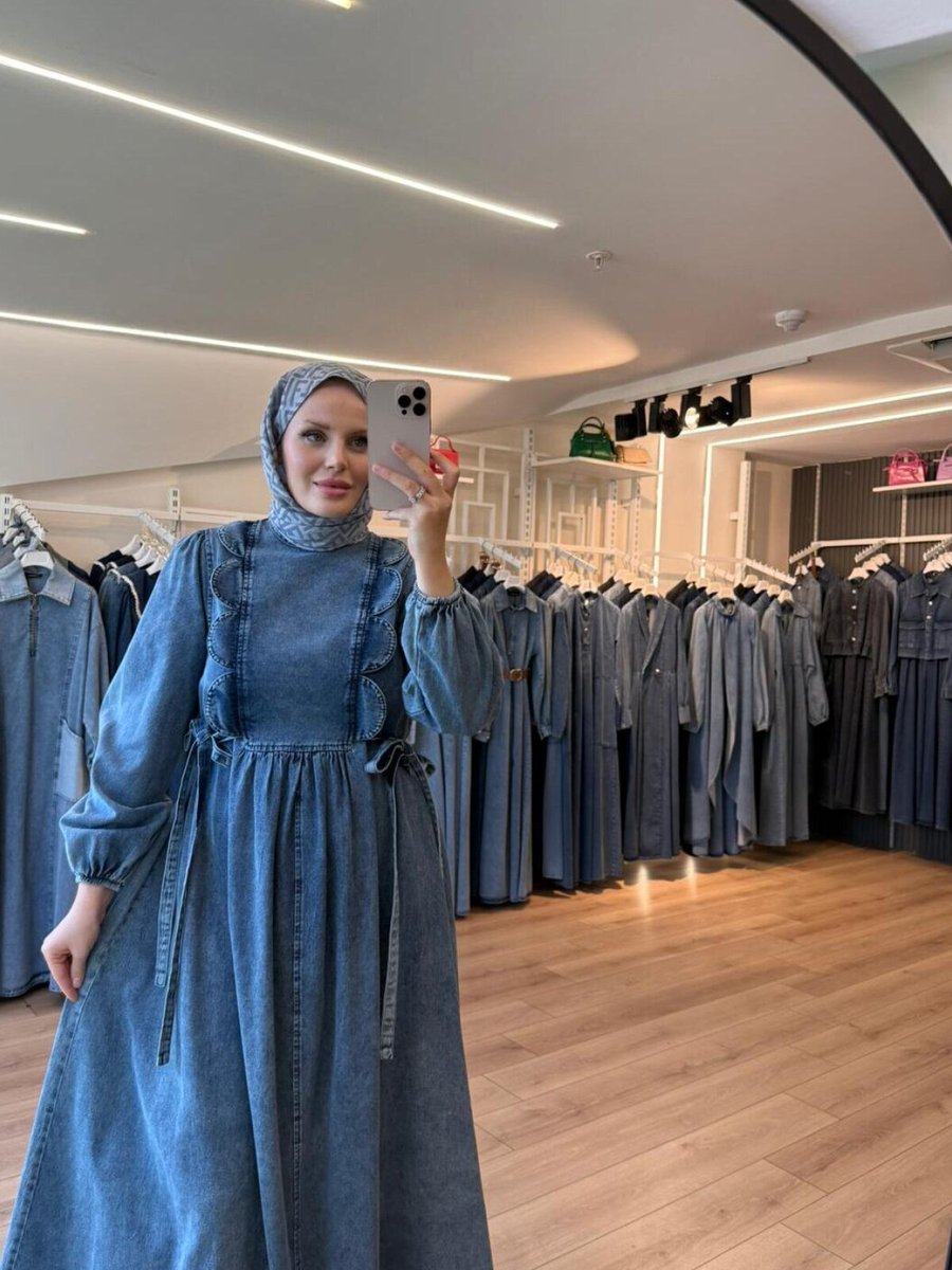 OlaLady Mavi Heidi Modeli Denim Kot Elbise