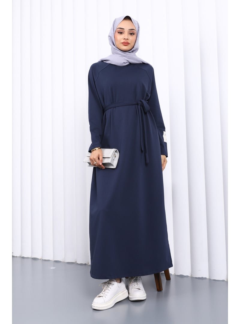 İmaj Butik Lacivert Bisiklet Yaka Bel Kuşaklı Elbise