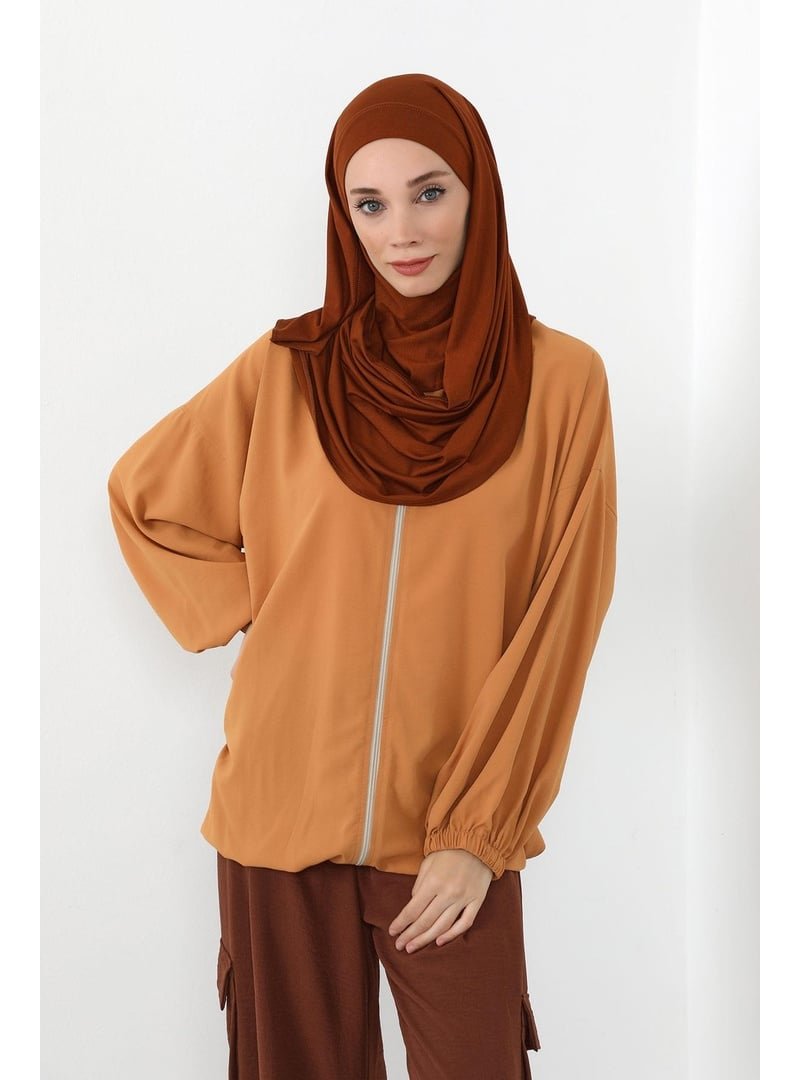 Aisha`s Design Kiremit Boyun Kapatan Peçe Özellikli Penye Boneli Şal,ps