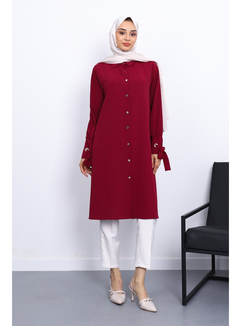 İmaj Butik Bordo Kol Bağlamalı Tunik