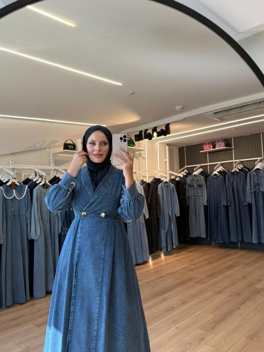 OlaLady Mavi Kruvaze Yaka Çift Düğmeli Denim Kot Kap Pardesü