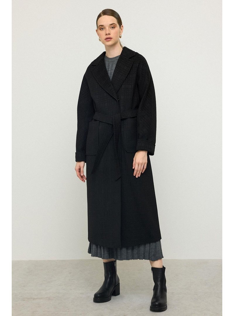 Olcay Siyah Torba Cepli Kendinden Desenli Oversize Limited Edition Kaban