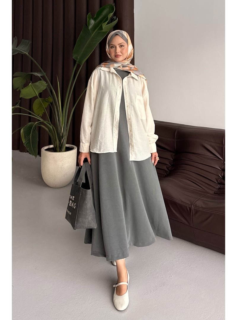 Locco Moda Gri Sıfır Kol Elbise