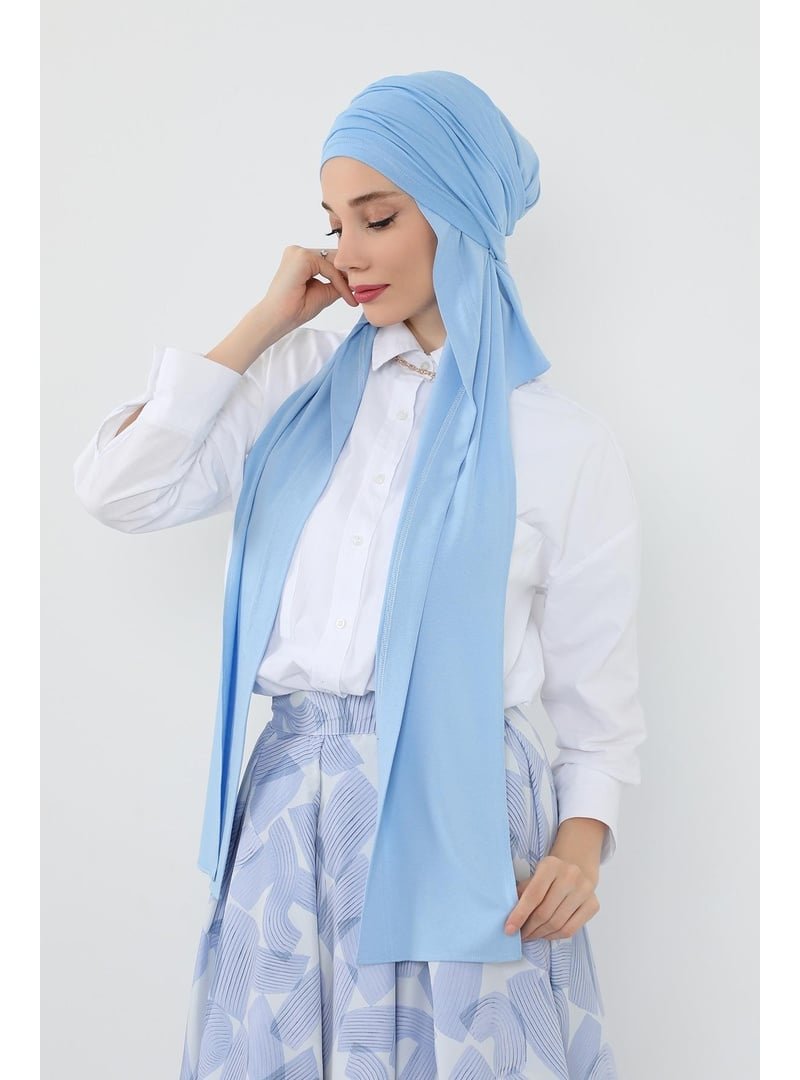 Aisha`s Design Mavi İç Boneli Hazır Penye Şal,ps