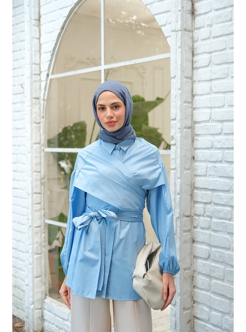 Locco Moda Mavi Omuz Bağlamalı Poplin Gömlek