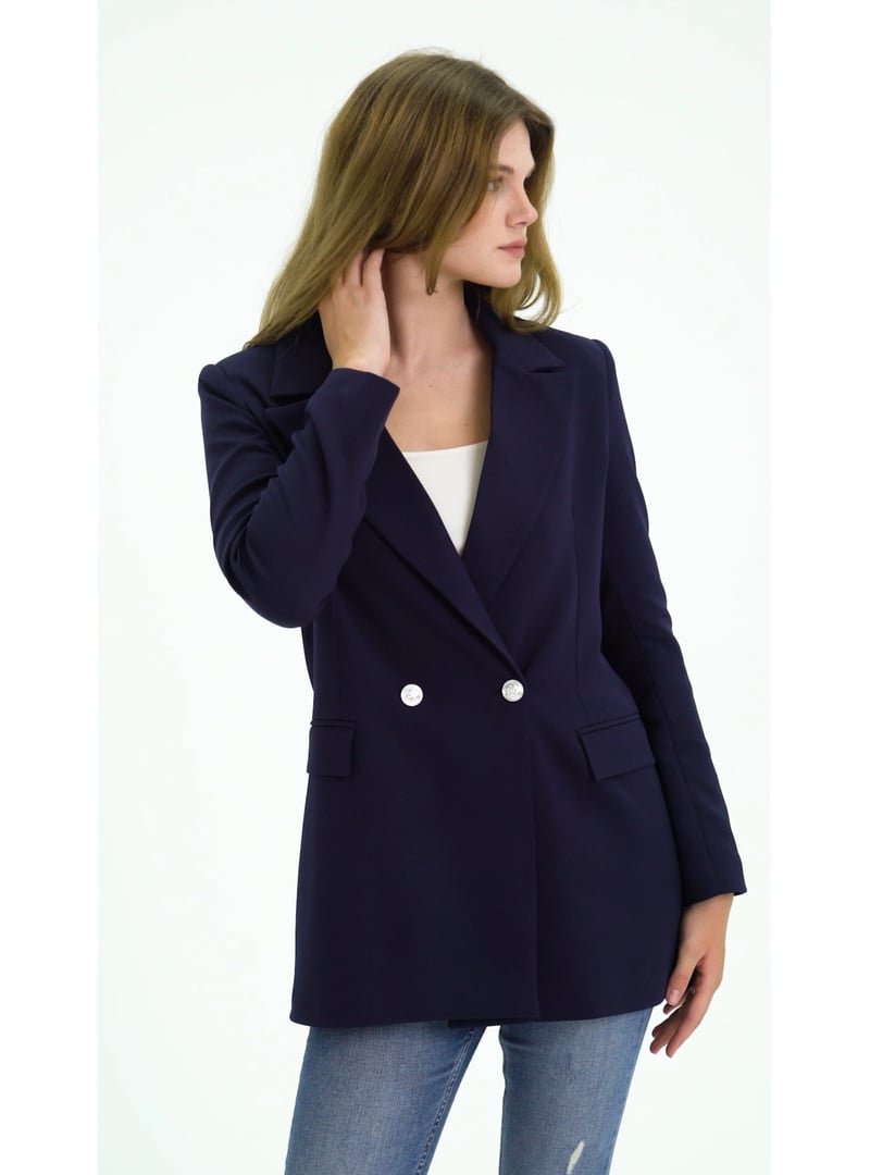 Bolivente Lacivert Oversize Dokuma Blazer Ceket