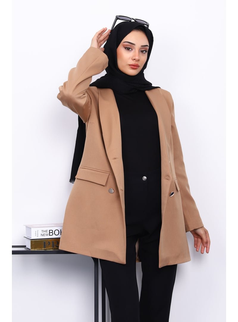 İmaj Butik Bisküvi Düğmeli Kruvaze Yaka Krep Ceket