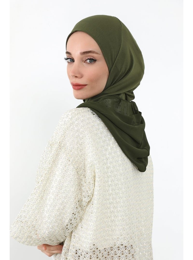 Aisha`s Design Haki Yeşil Boyun Kapatıcı Özellikli Şifon Kapüşonlu Penye Bone,b