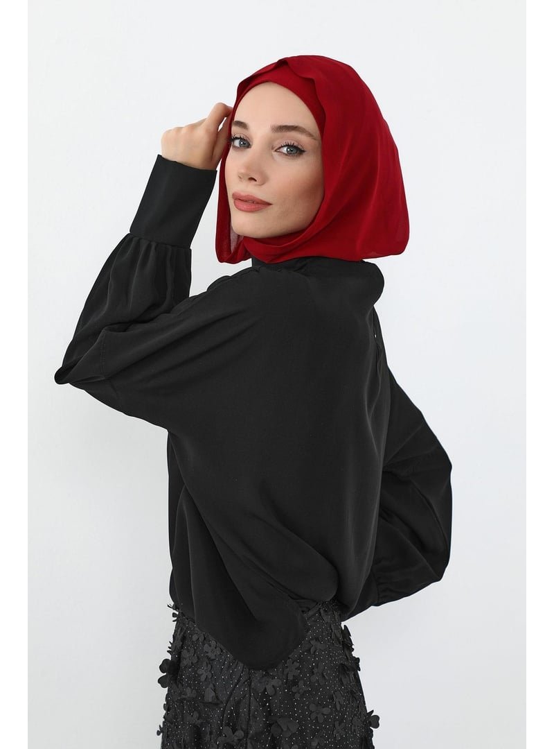 Aisha`s Design Bordo Boyun Kapatıcı Özellikli Şifon Kapüşonlu Penye Bone,b