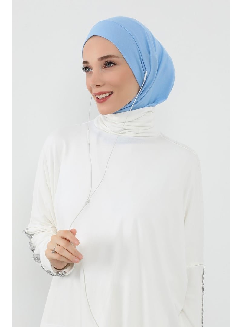 Aisha`s Design Mavi Boyun Kapatıcı Özellikli Ve Kulaklık Girişli Penye Bone,b