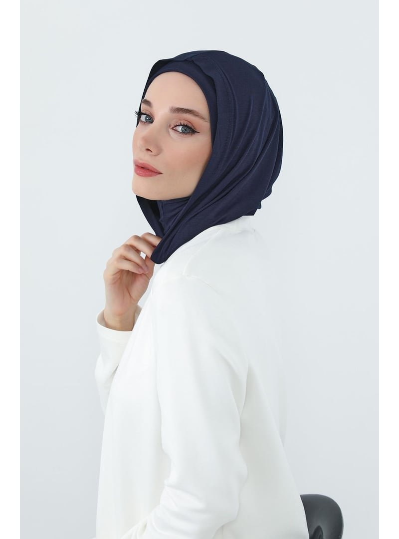Aisha`s Design 89p Lacivert Kapşon Ve Kapatıcı Özellikli Penye Hazır Bone,b