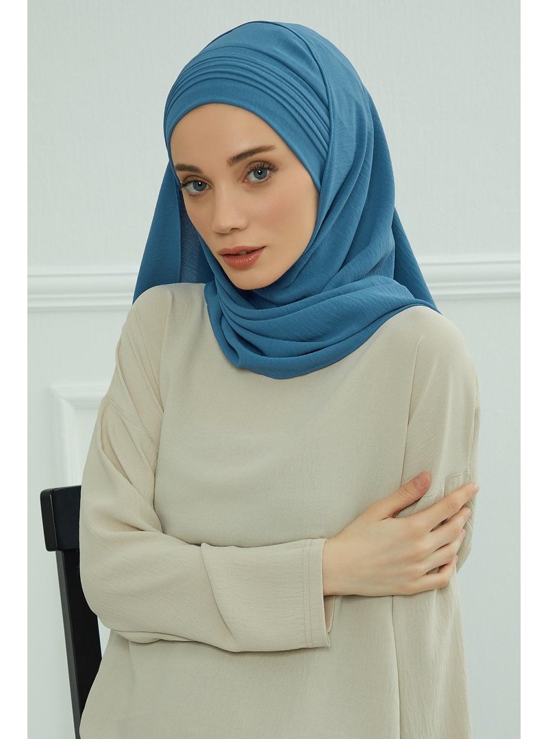 Aisha`s Design İndigo Pileli Tasarım Aerobin Şal,cps