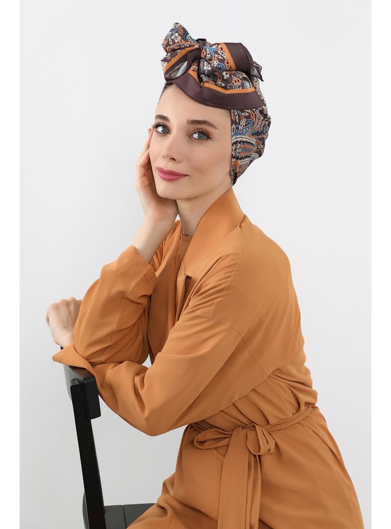 Aisha`s Design Desen V1 Arkadan Bağlanabilir Desenli Saten Bone Türban,db