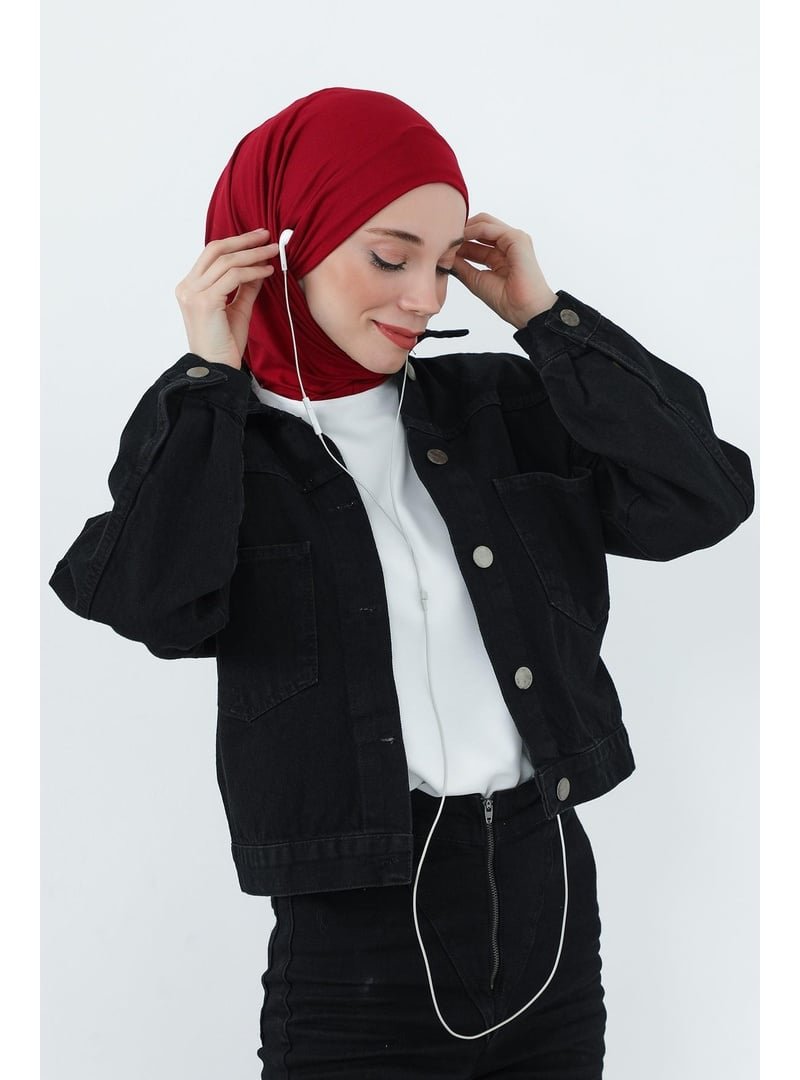 Aisha`s Design Bordo Boyun Kapatıcı Özellikli Ve Kulaklık Girişli Penye Bone,b