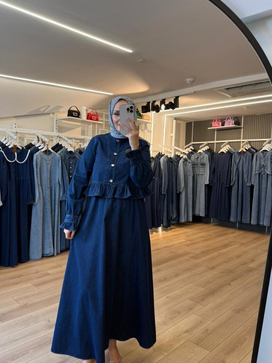 OlaLady Lacivert Fırfır Detaylı Jile Ceket İkili Takım