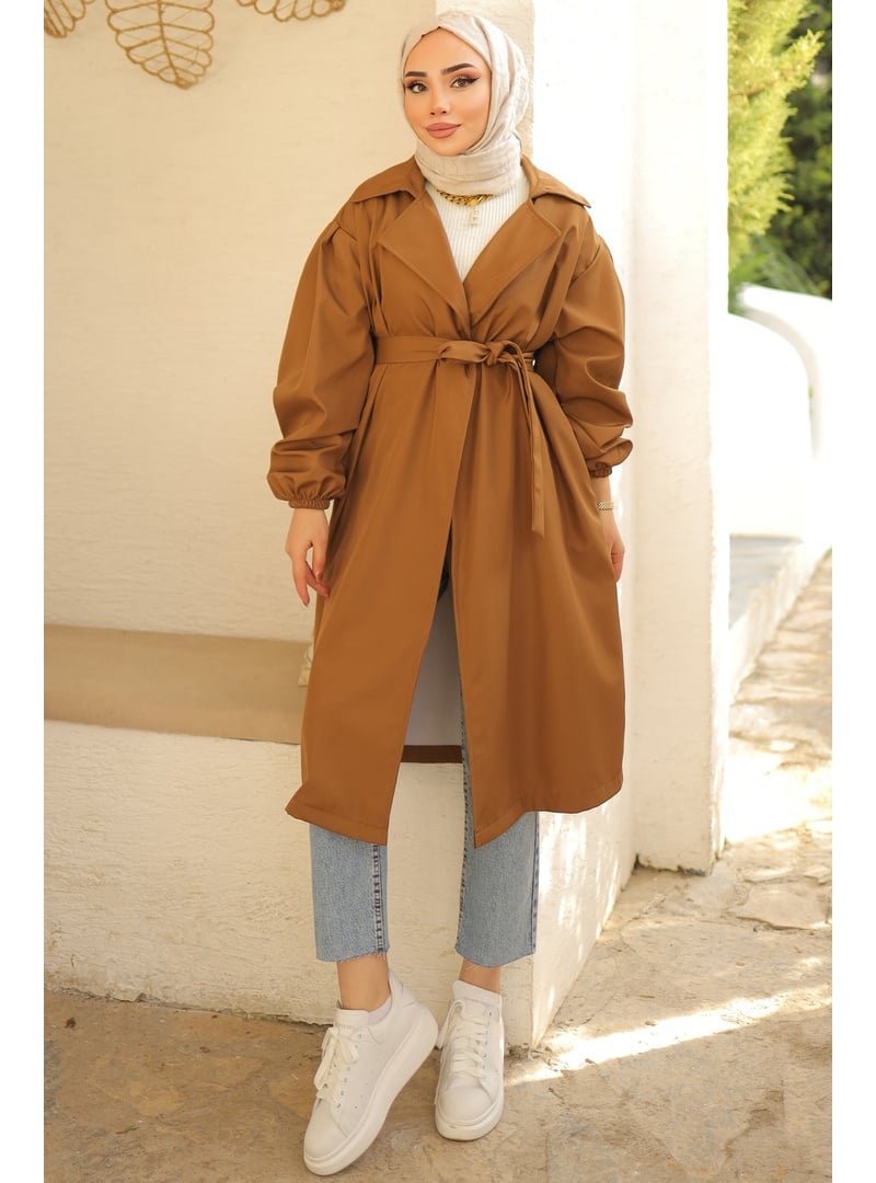 Liz Butik Camel Kuşaklı Trenç