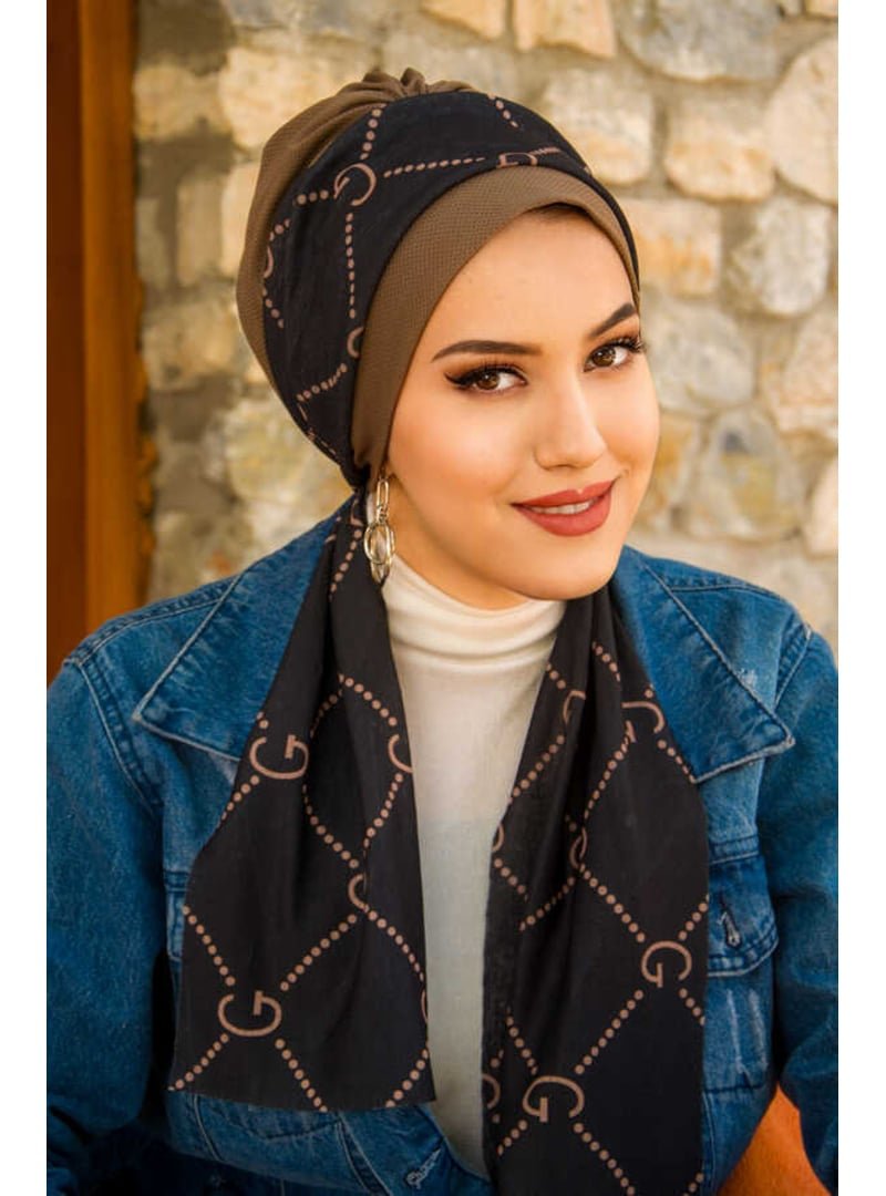 AİŞE TESETTÜR Yazı Desen Fularlı Bone