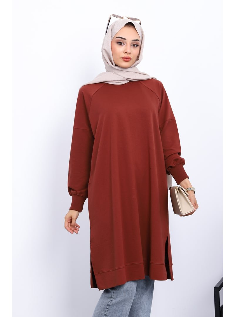 İmaj Butik Kiremit Yanları Yırtmaçlı Modal Tunik