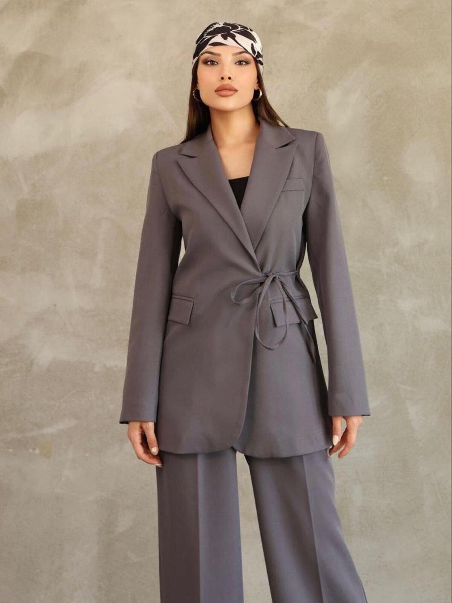 RAWEA FASHİON Antrasit Blazer Yandan Bağlamalı Şık Ve Rahat Ceket