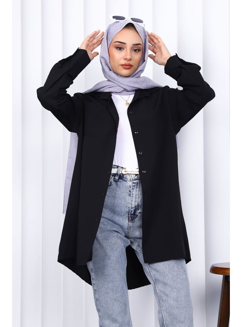 İmaj Butik Siyah Cepli Terikoton Gömlek