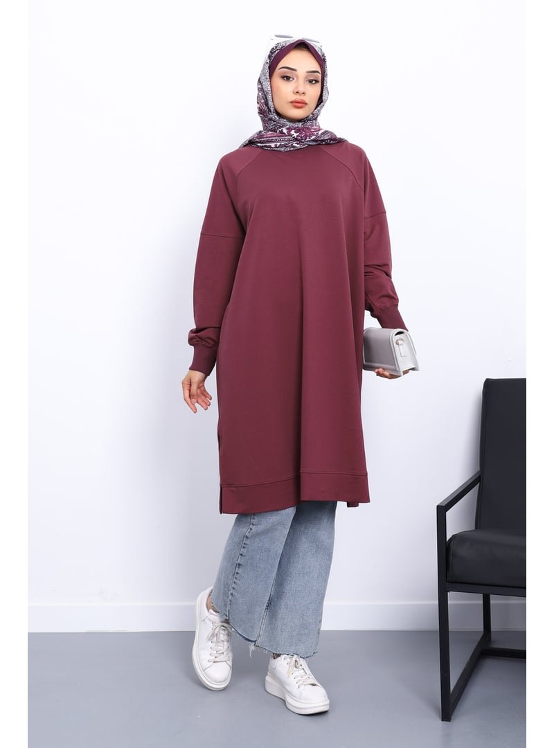 İmaj Butik Mürdüm Yanları Yırtmaçlı Modal Tunik