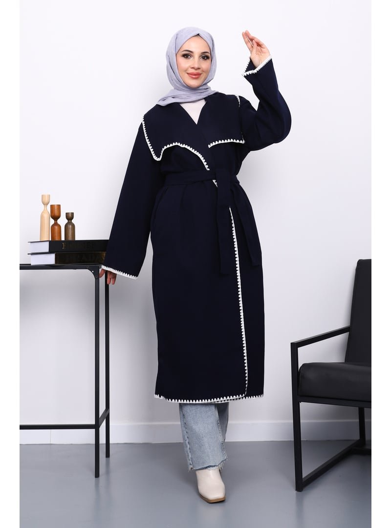 İmaj Butik Lacivert Çoban Dikişli Şal Yaka Kaşe Kaban