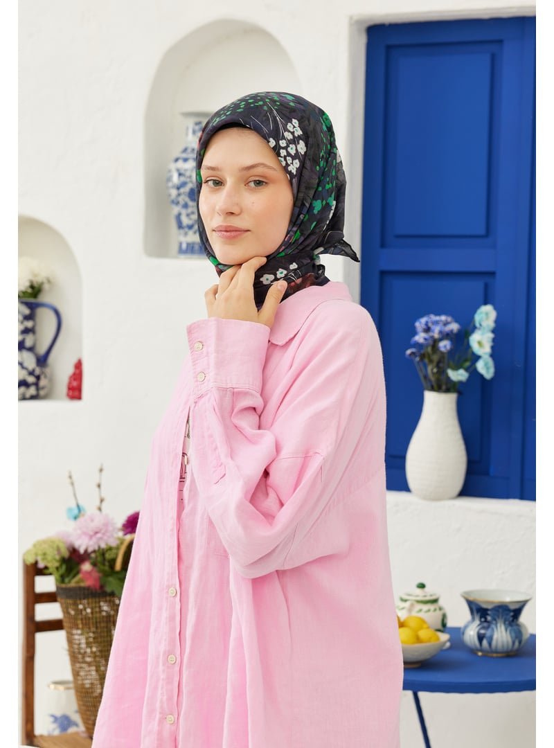 FRESHSCARFS Lacivert Botanic Desen Pamuk Vual Eşarp
