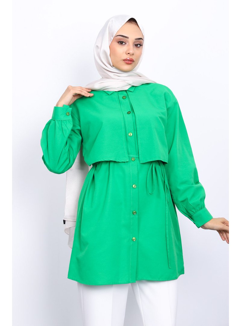 İmaj Butik Yeşil Ön Detaylı Poplin Tunik