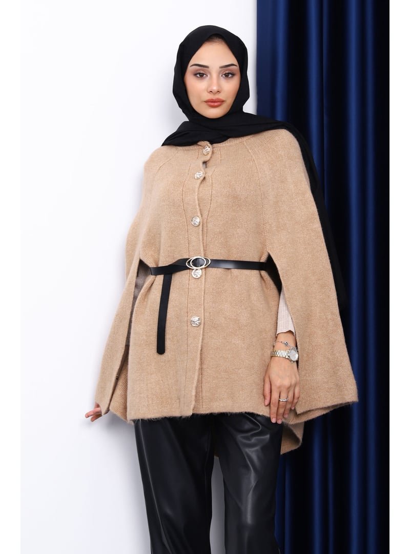 İmaj Butik Bisküvi Kemerli Şordonlu Triko Panço