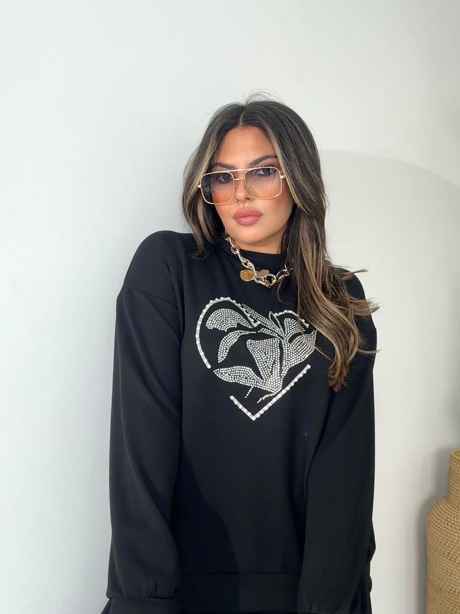 Sohotique By P Siyah Taşlı Yaprak Desen Sweatshirt