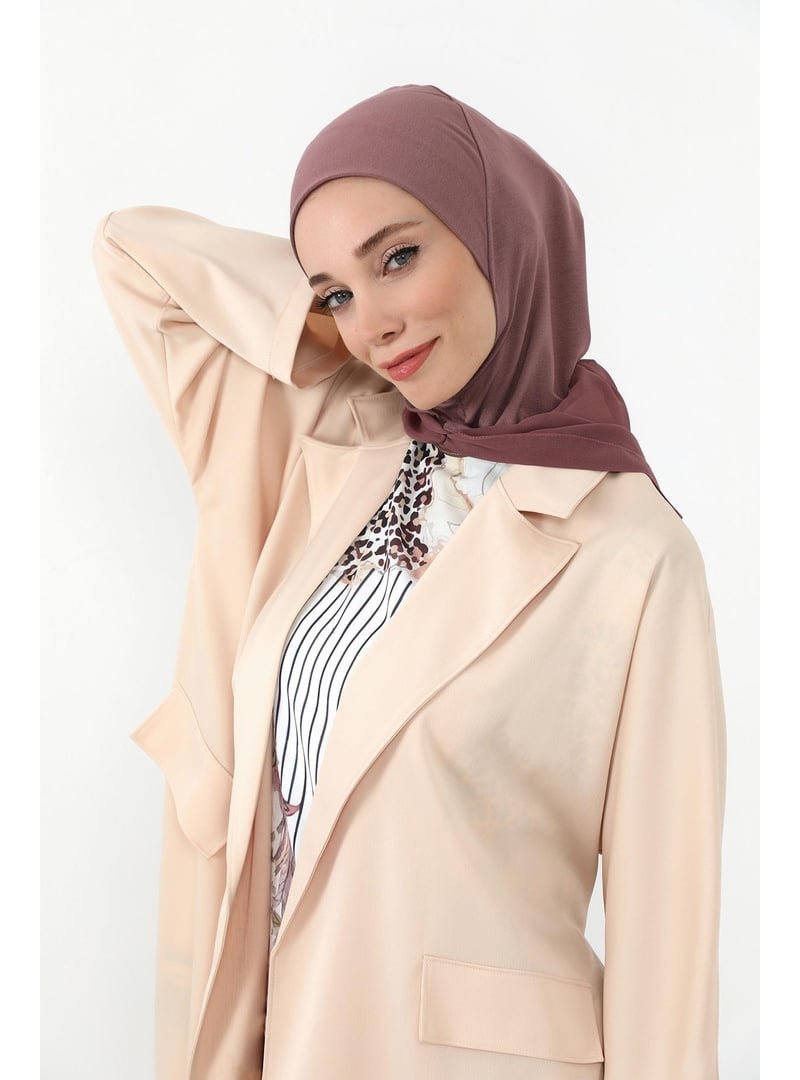 Aisha`s Design Gül Kurusu Boyun Kapatıcı Özellikli Şifon Kapüşonlu Penye Bone,b