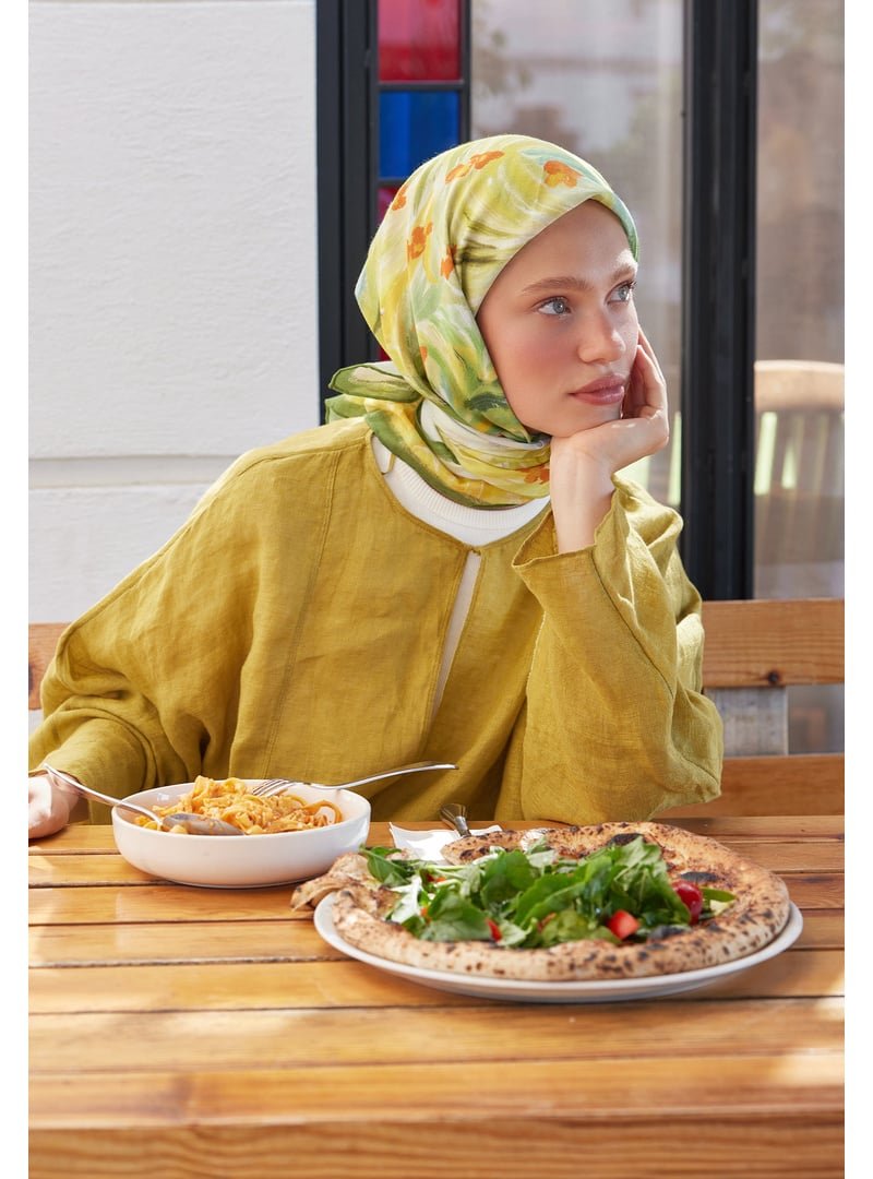 FRESHSCARFS Sarı Summer Sunset Desen Pamuk Vual Eşarp