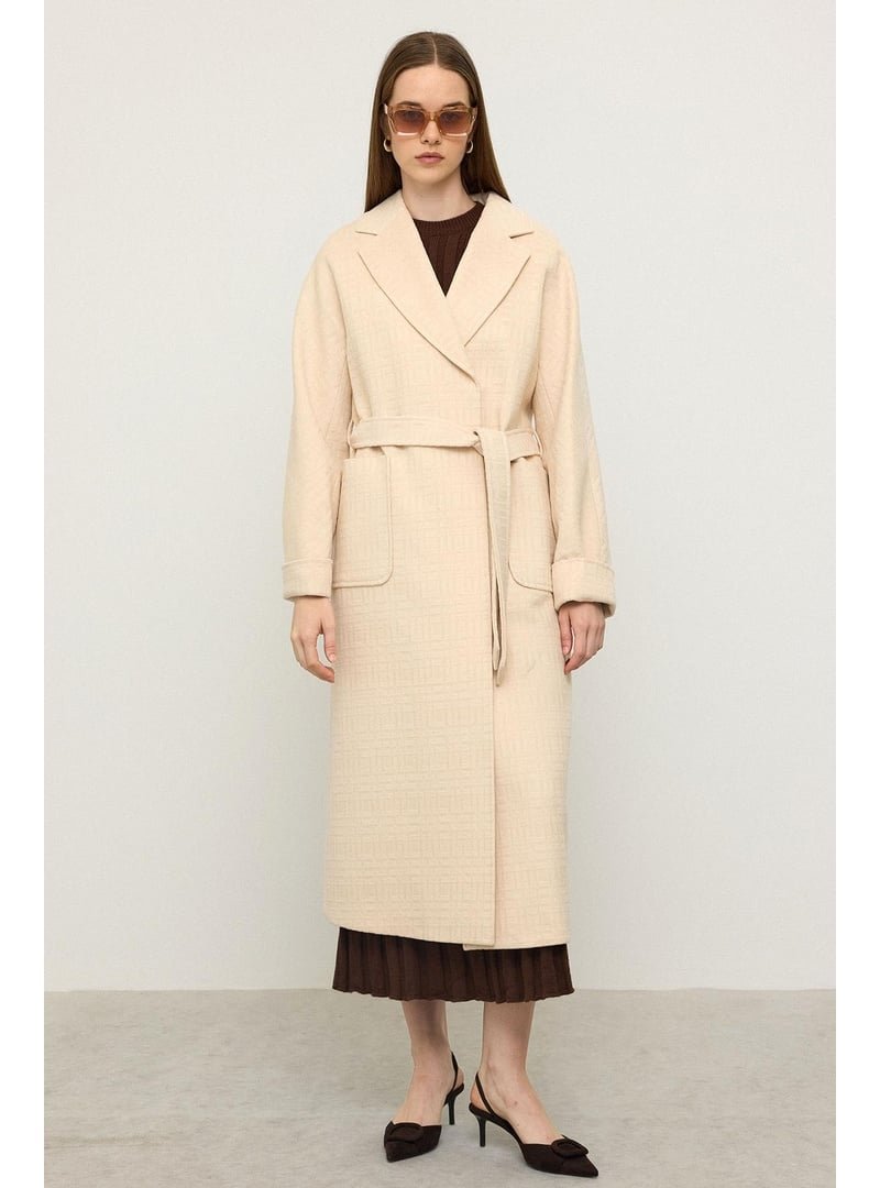 Olcay Krem Torba Cepli Kendinden Desenli Oversize Limited Edition Kaban