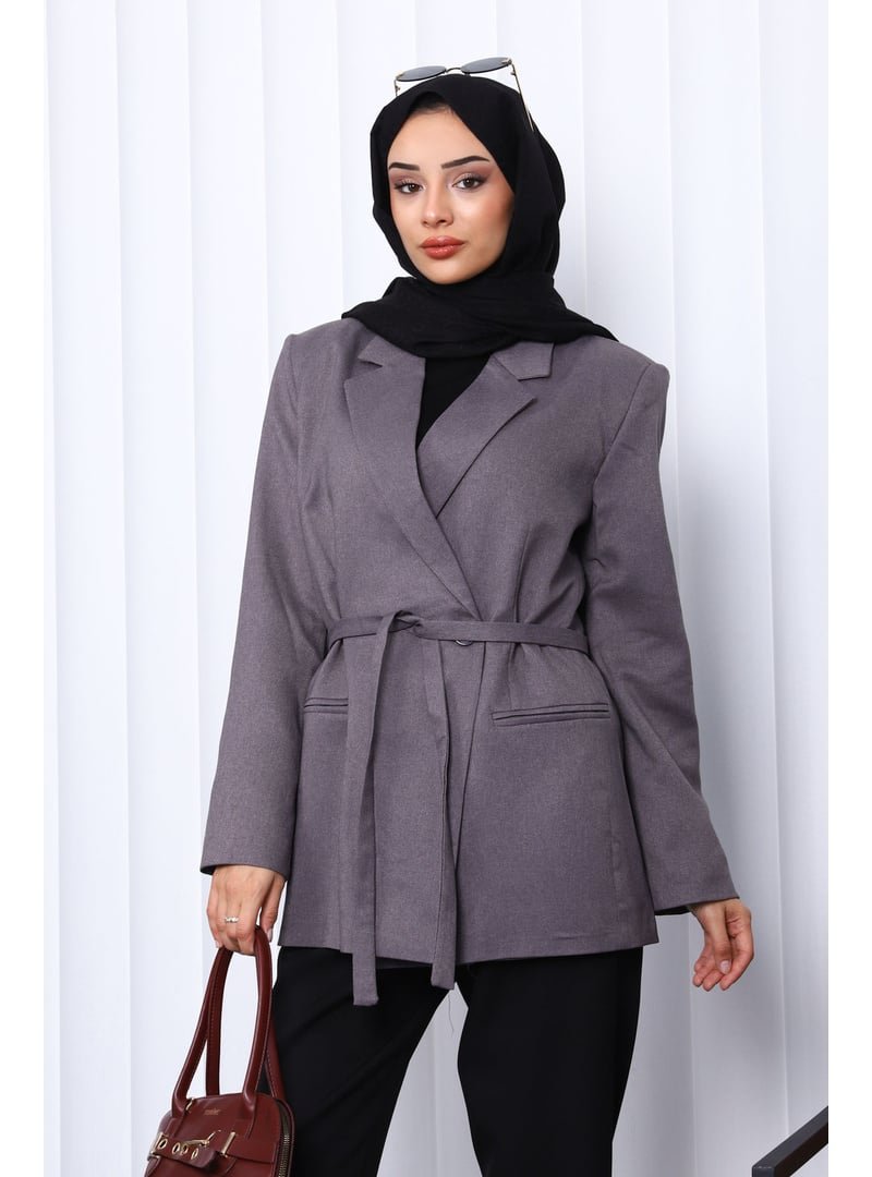 İmaj Butik Füme Kruvaze Yaka Düğmeli Blazer Ceket